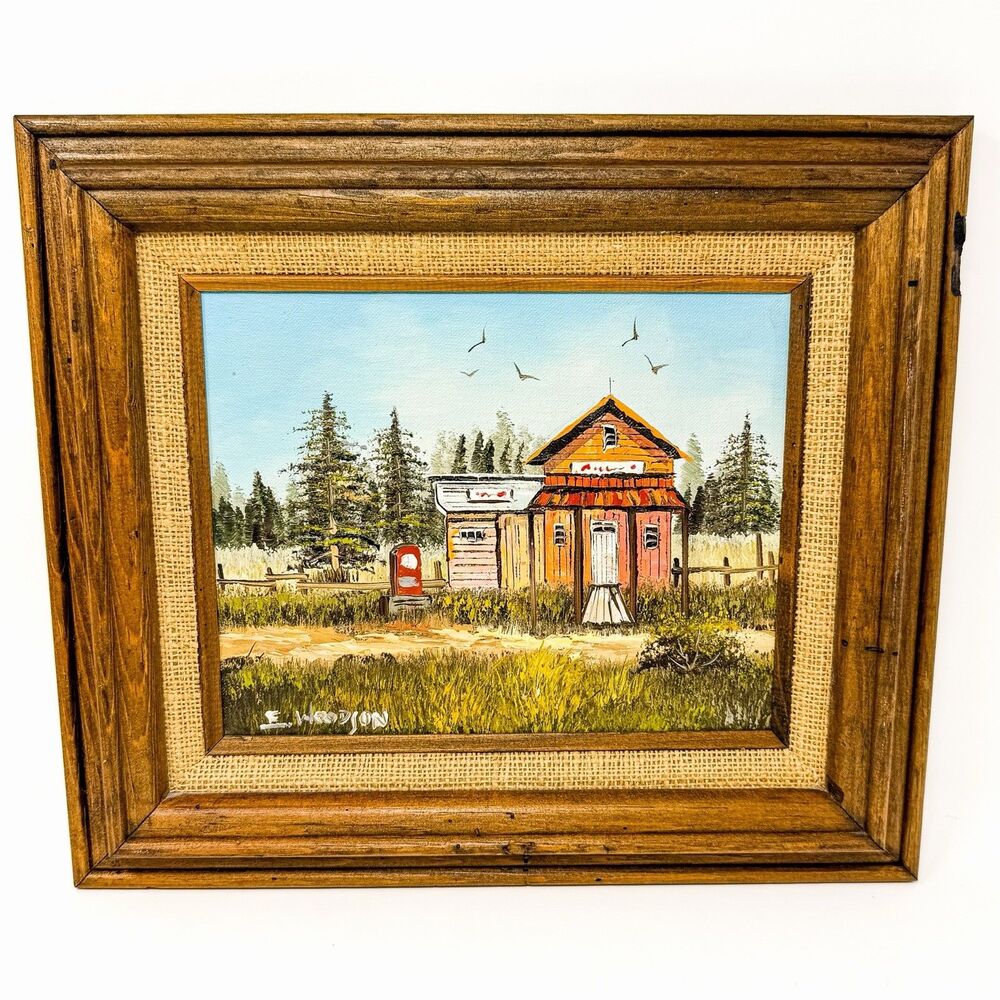 Original Everett Woodson Signed Oil Painting Rustic Country Store Americana